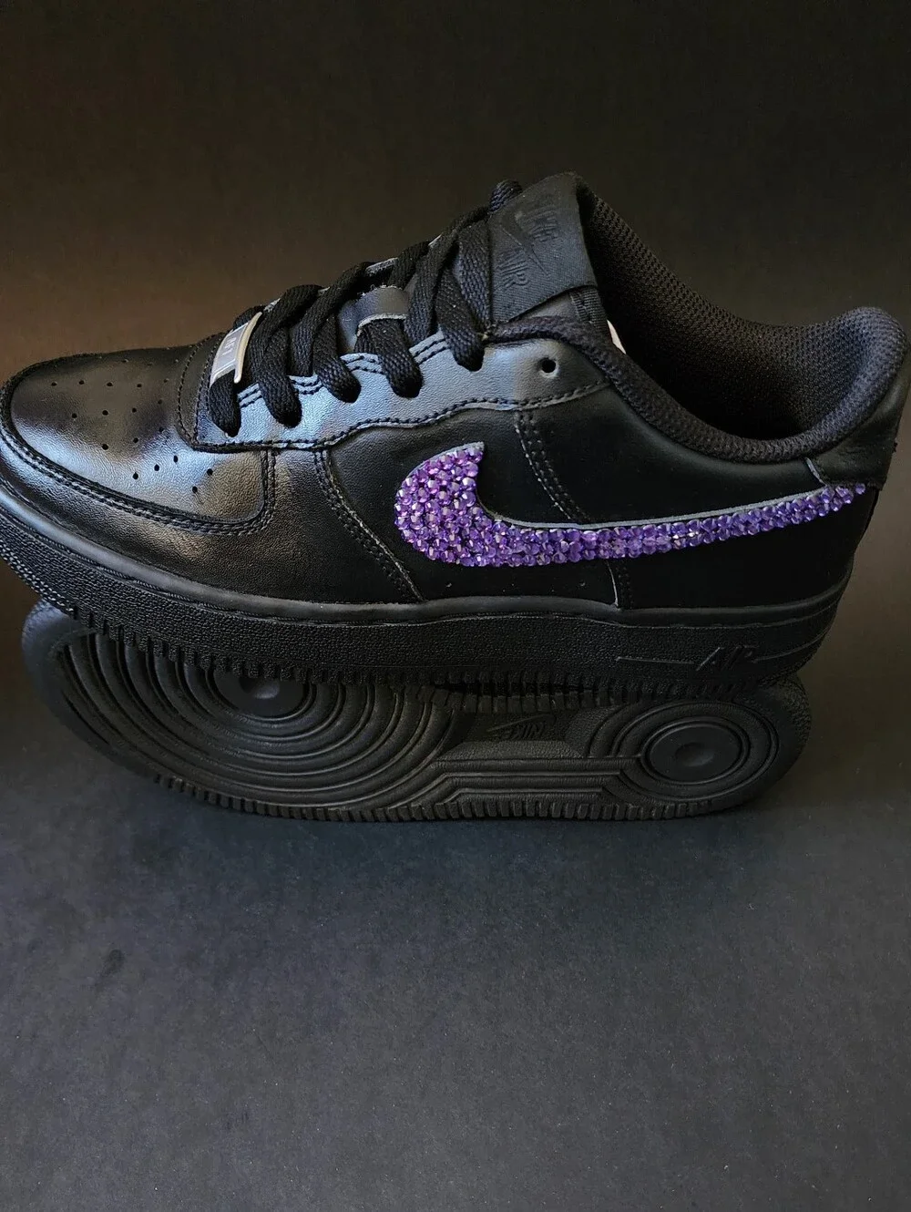 NIKE AIR FORCE 1 BLACK " SWAROVSKICUSTOMIZED " WOMEN US SIZE 6 GREAT COND - Picture 8 of 10